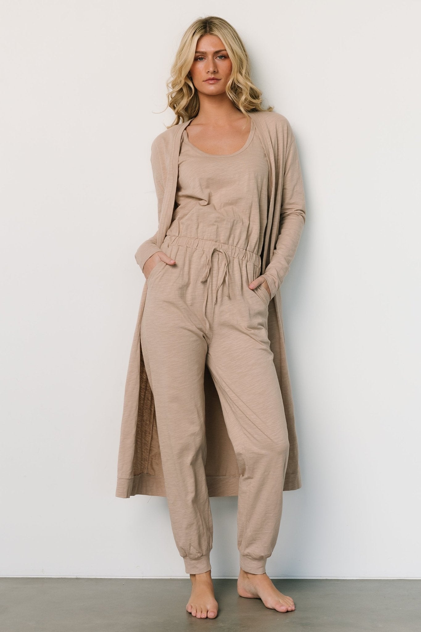 Janae Jumpsuit + Cardigan Set | Oatmeal - Baltic Born