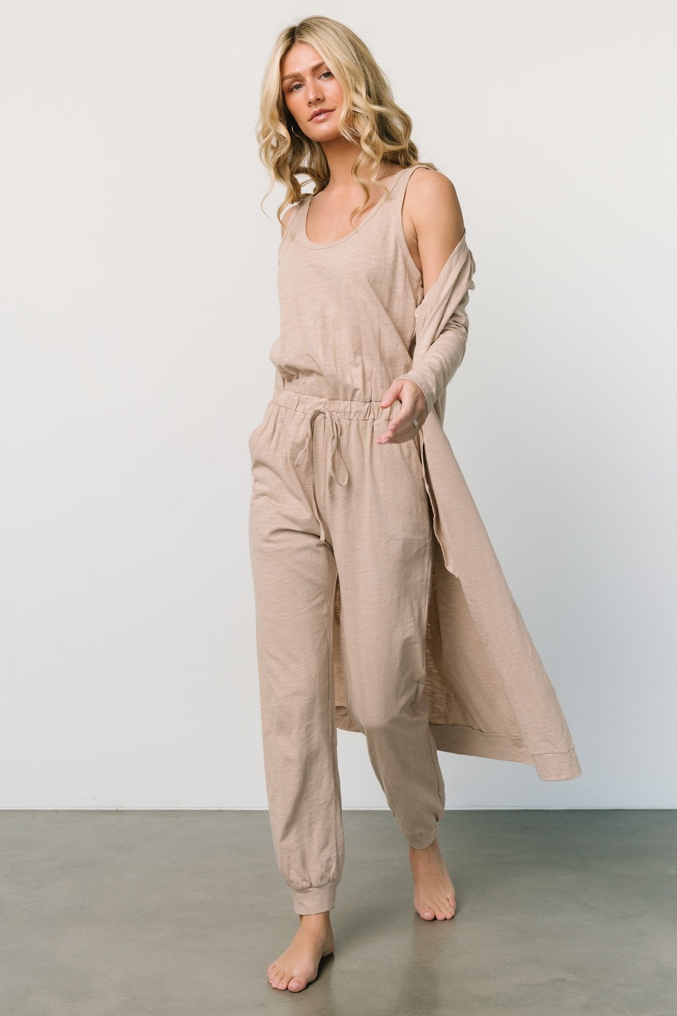 Janae Jumpsuit + Cardigan Set | Oatmeal - Baltic Born