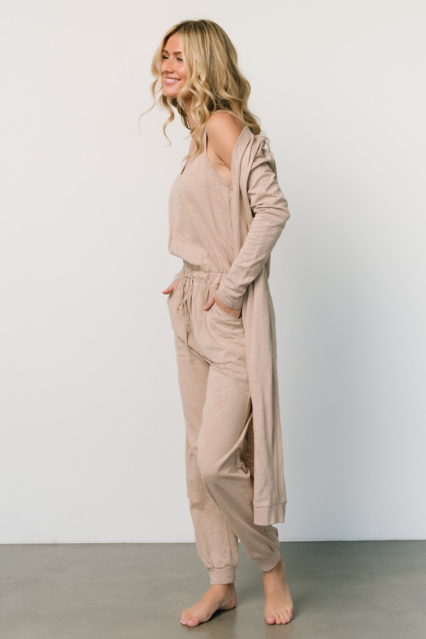 Janae Jumpsuit + Cardigan Set | Oatmeal - Baltic Born