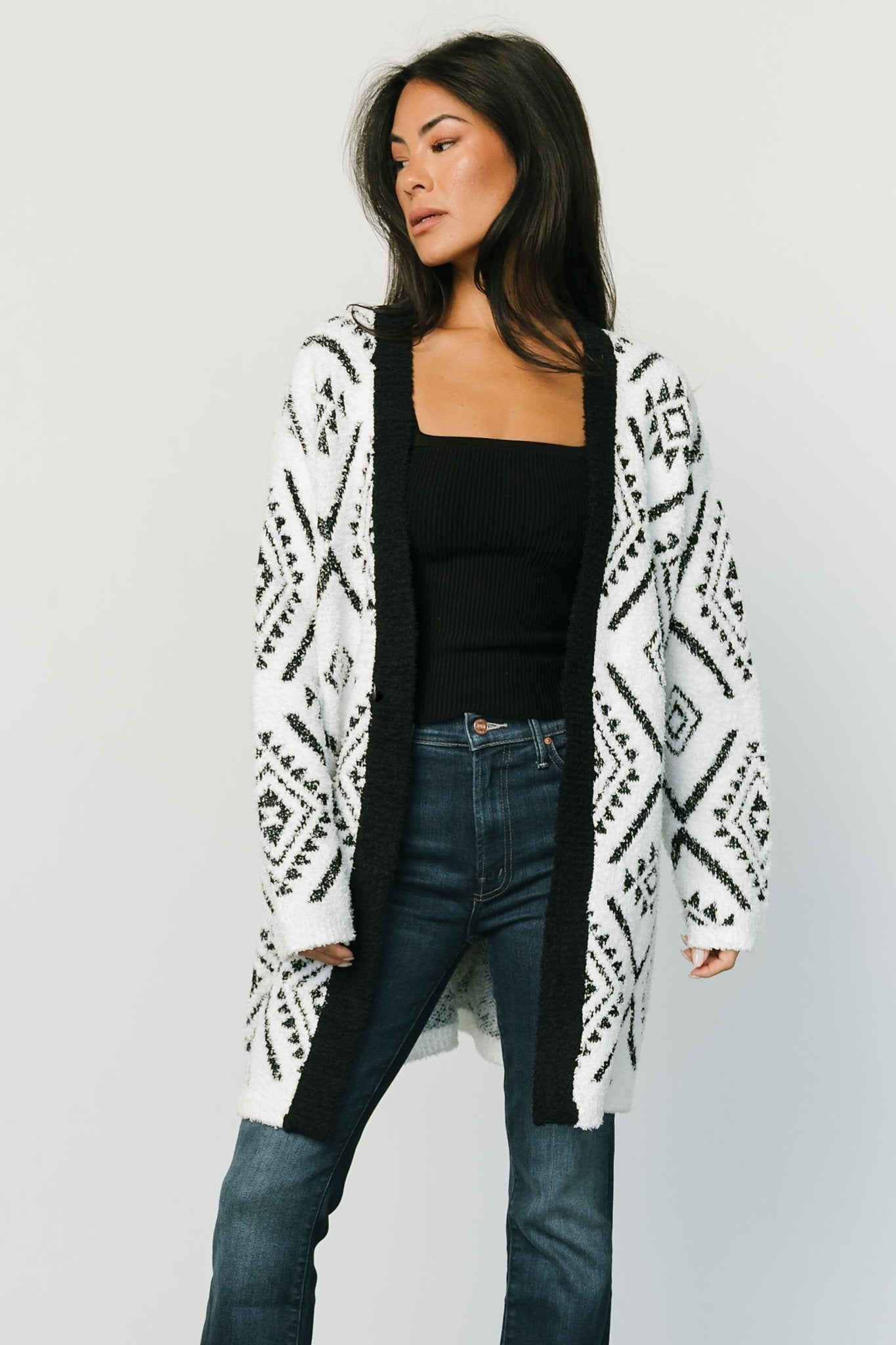 Jay Oversized Cardigan | White + Black - Baltic Born