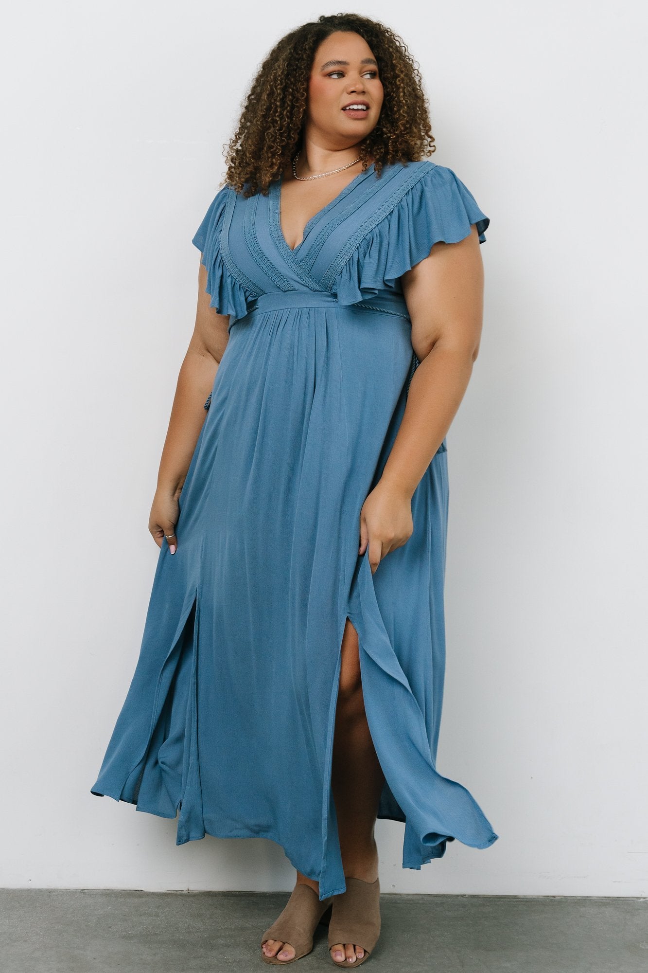 Jennifer Deep V Maxi Dress | Blue | Baltic Born