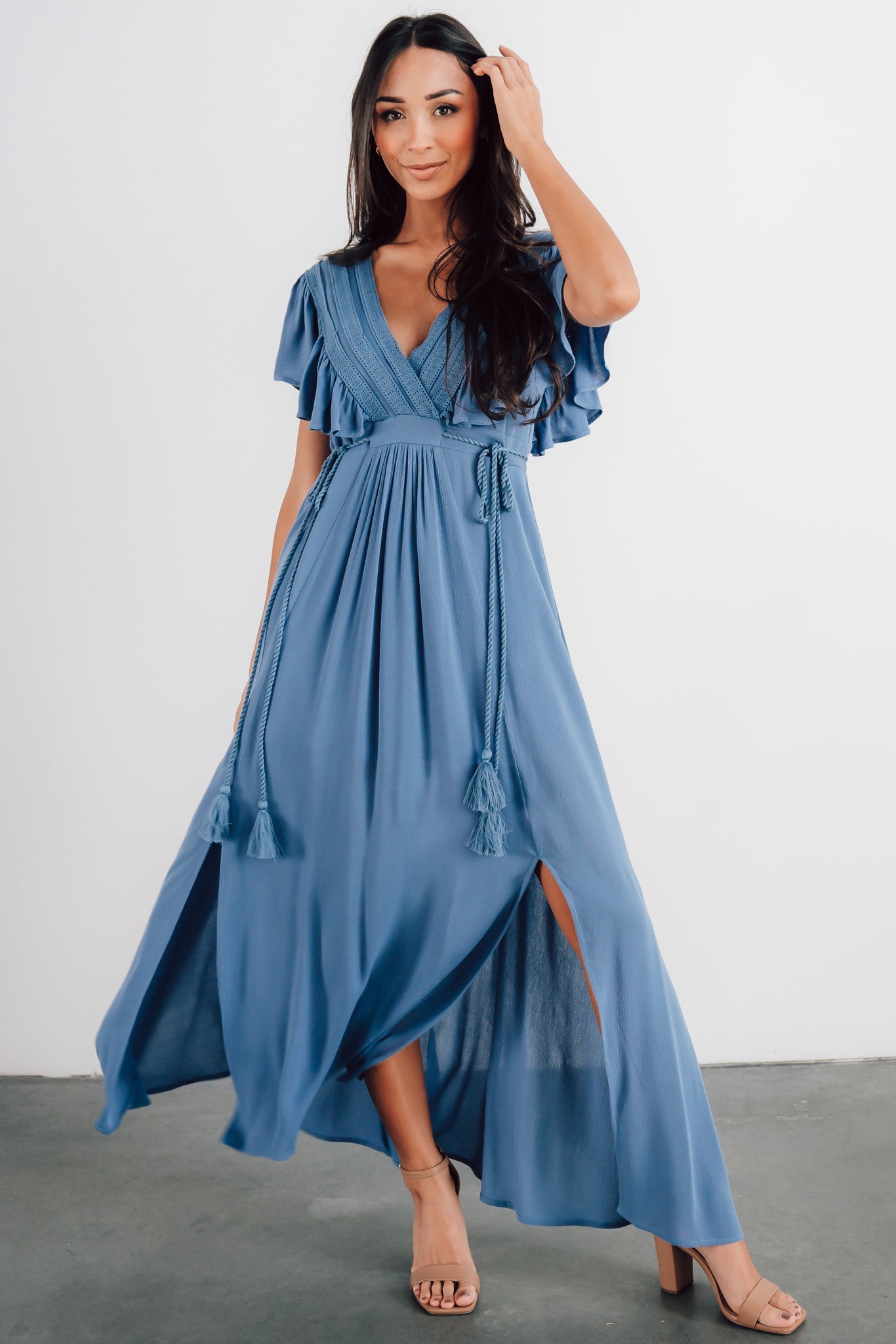 Jennifer Deep V Maxi Dress | Blue - Baltic Born