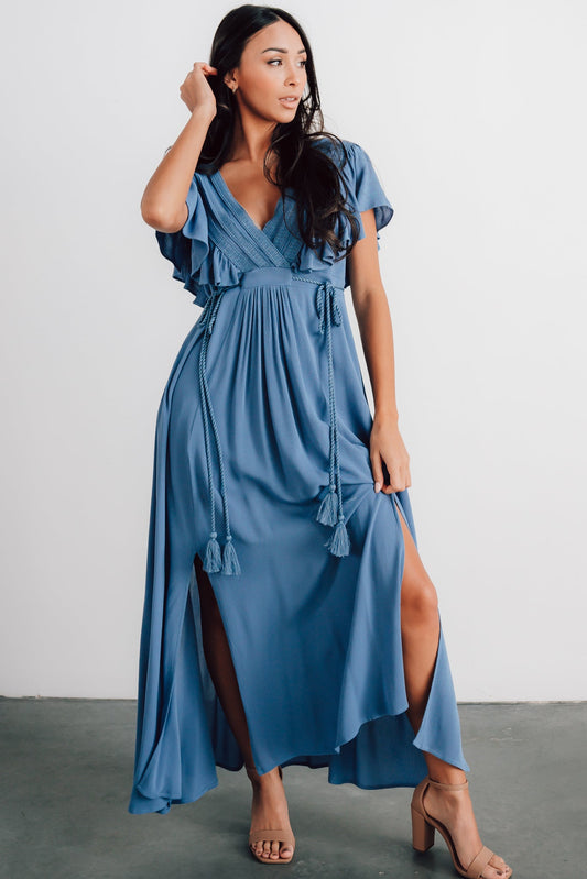 Jennifer Deep V Maxi Dress | Blue - Baltic Born