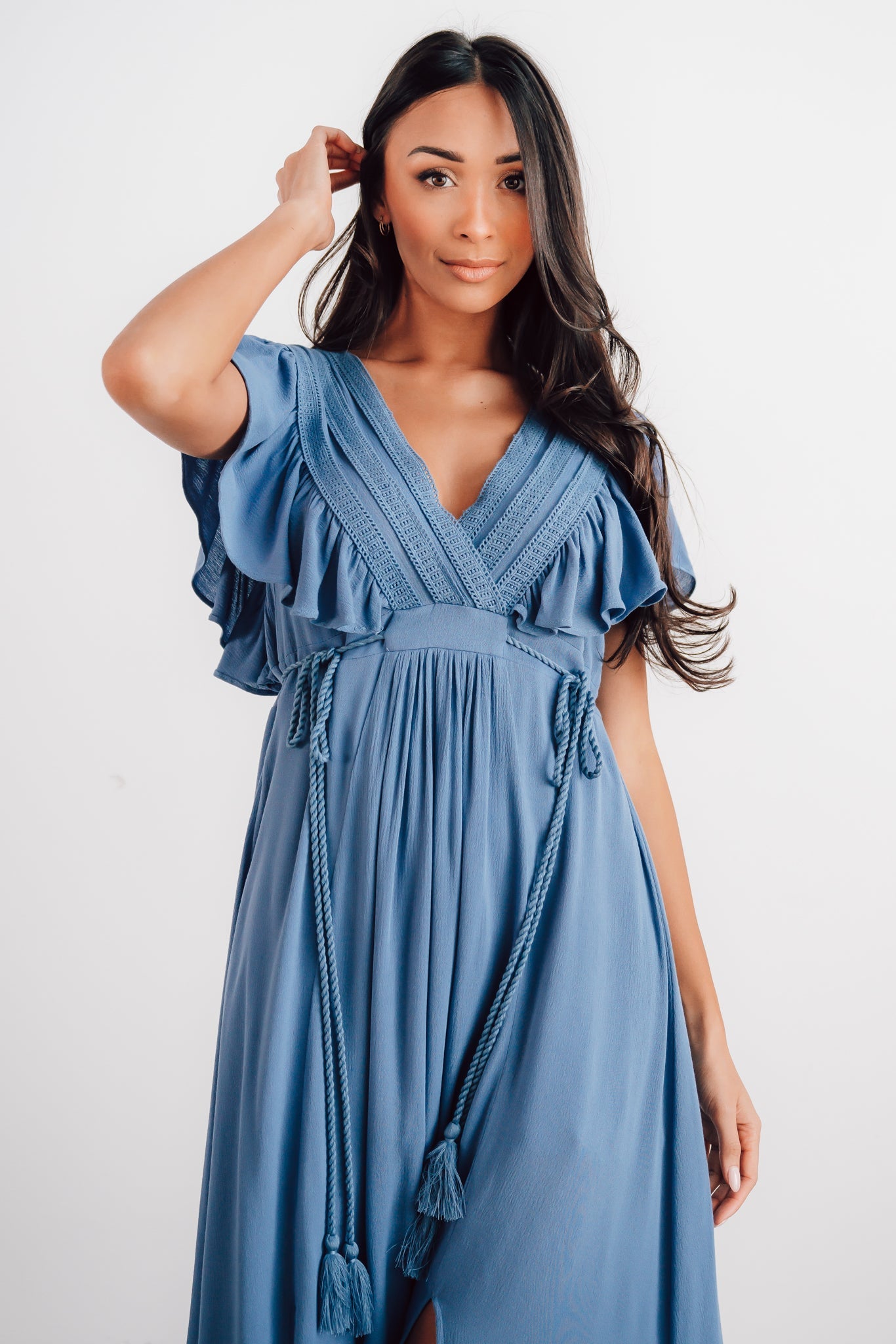 Jennifer Deep V Maxi Dress | Blue - Baltic Born