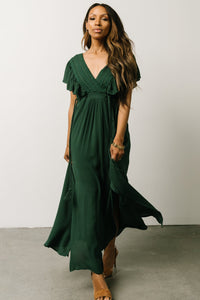 Jennifer Deep V Maxi Dress | Dark Green | Baltic Born