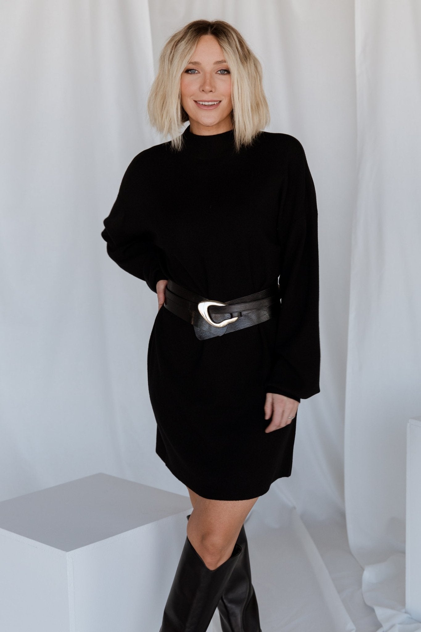 short sleeve black sweater dress Anthropologie Short-Sleeve Mock-Neck Sweater Dress In Black - 37% Off