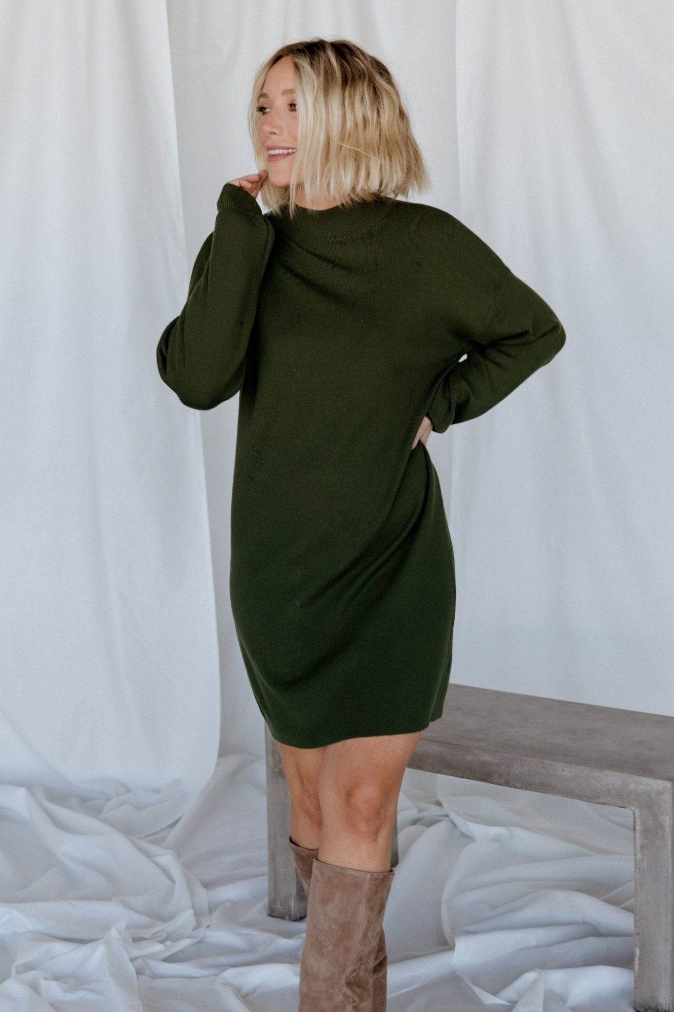 Jennings Sweater Dress | Deep Olive - Baltic Born