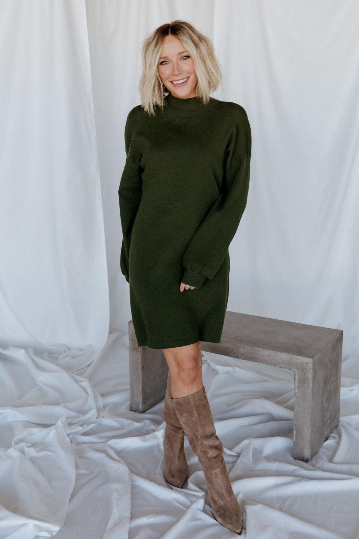 Jennings Sweater Dress | Deep Olive - Baltic Born