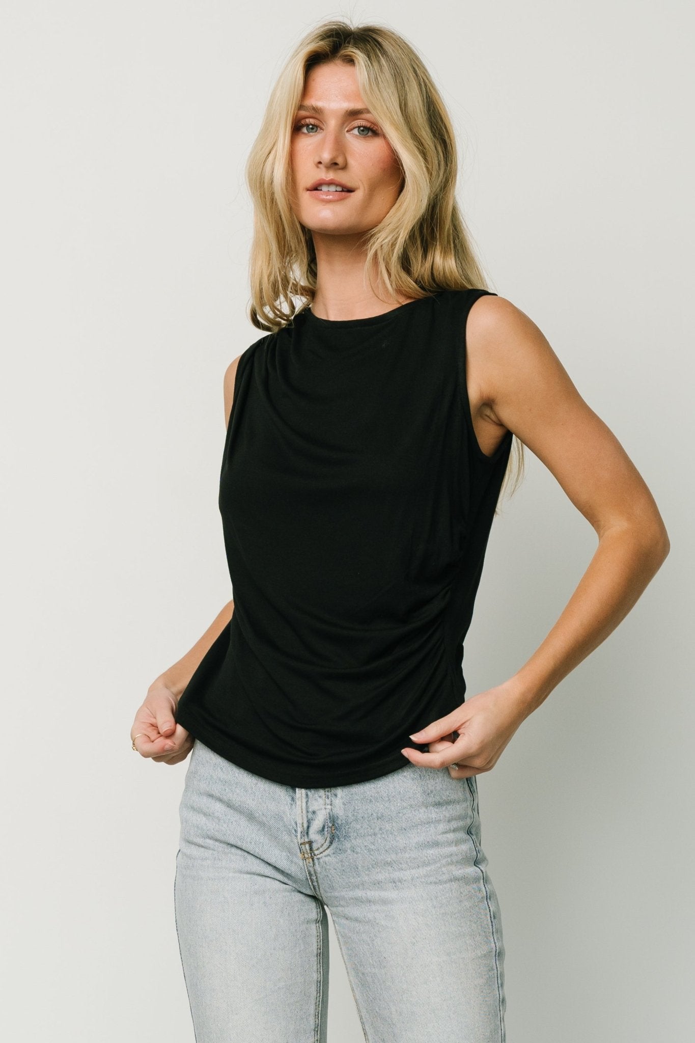 Jia Ruched Tank Top | Black - Baltic Born