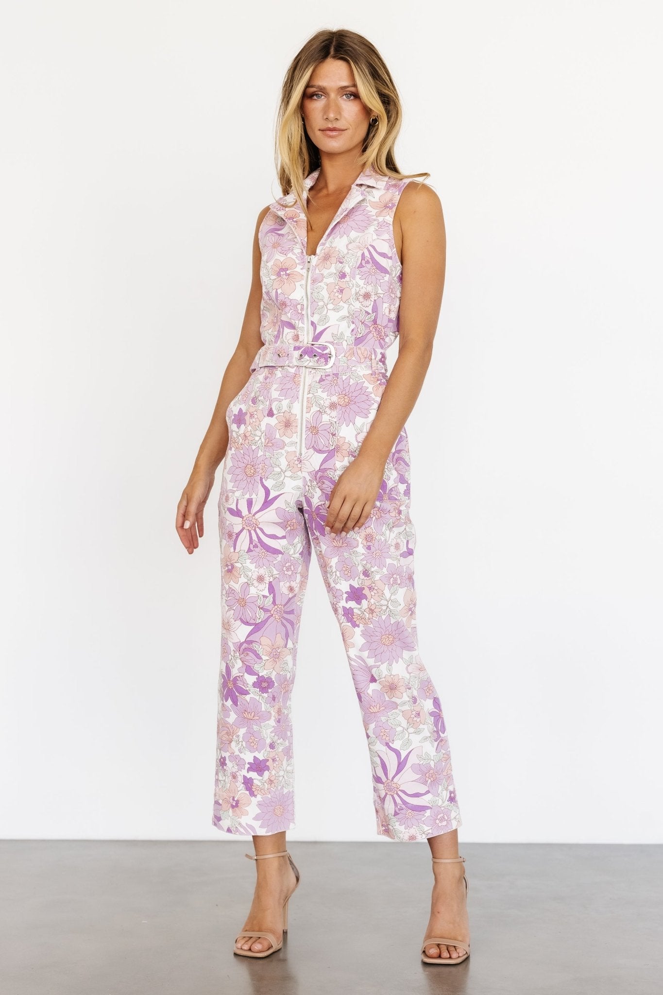 JoJo Sleeveless Jumpsuit Purple Floral - Main Image
