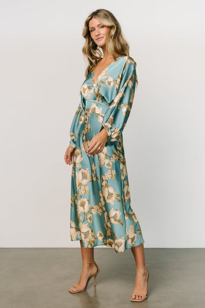 Joni Satin Midi Dress | Blue Multi - Baltic Born