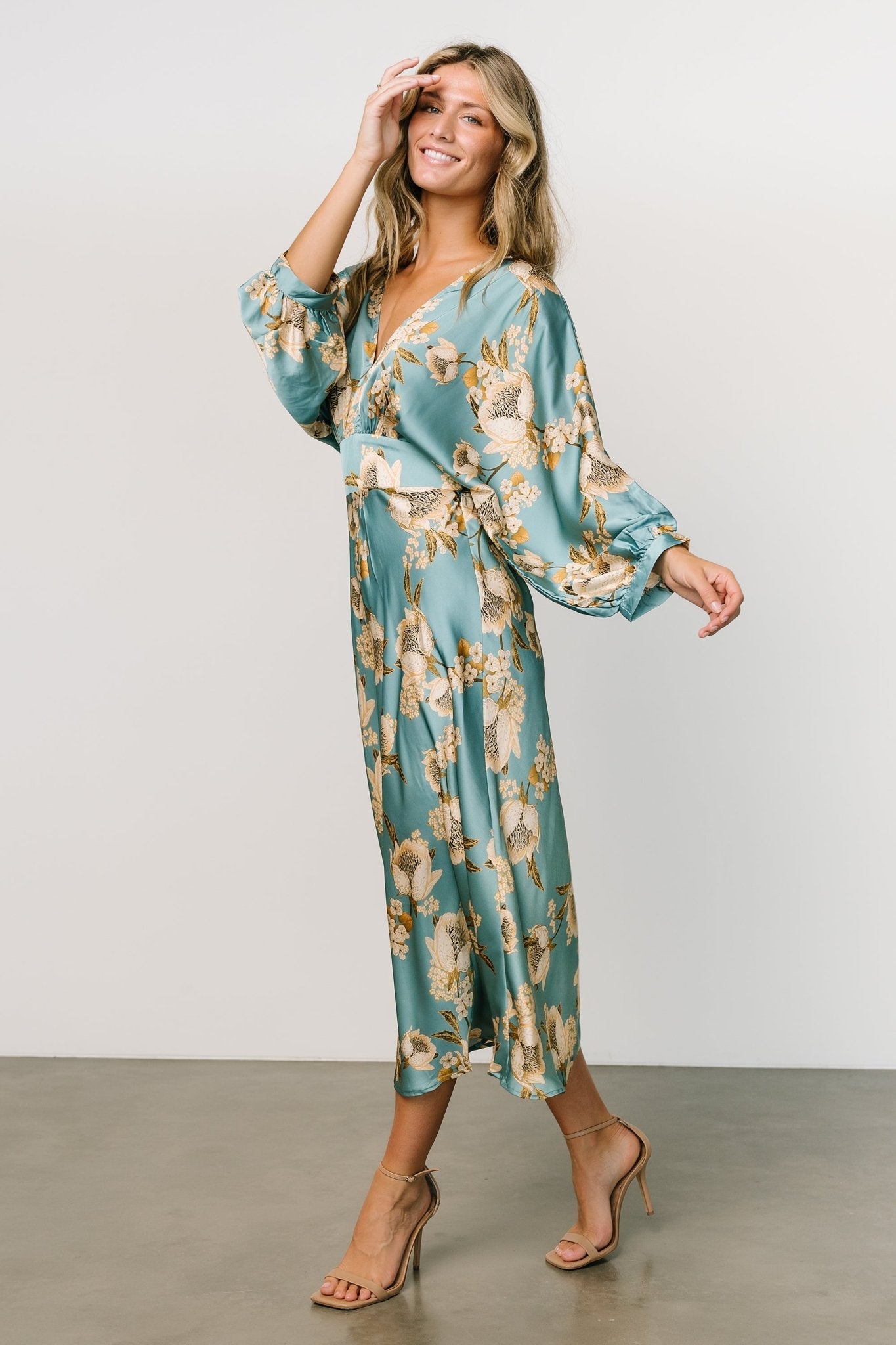 Joni Satin Midi Dress Blue Multi Floral | Baltic Born M Joni Satin Midi Dress Blue Multi Floral | Baltic Born M