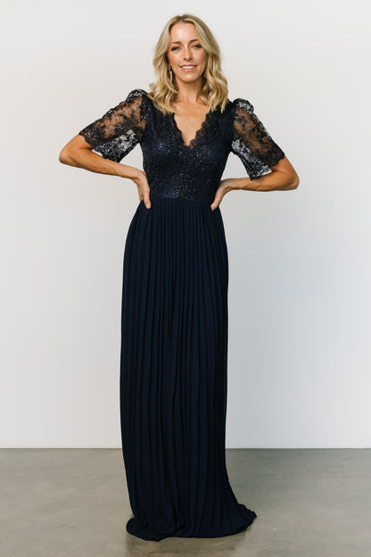 Josephine Pleated Maxi Dress | Navy - Baltic Born