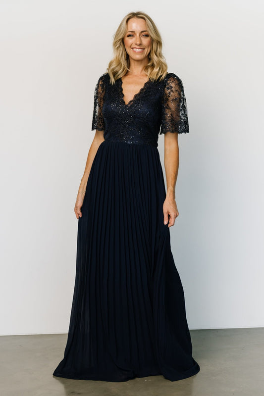 Josephine Pleated Maxi Dress | Navy - Baltic Born