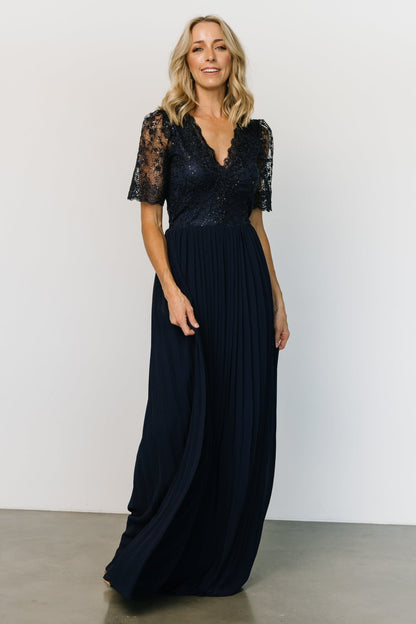 Josephine Pleated Maxi Dress | Navy - Baltic Born