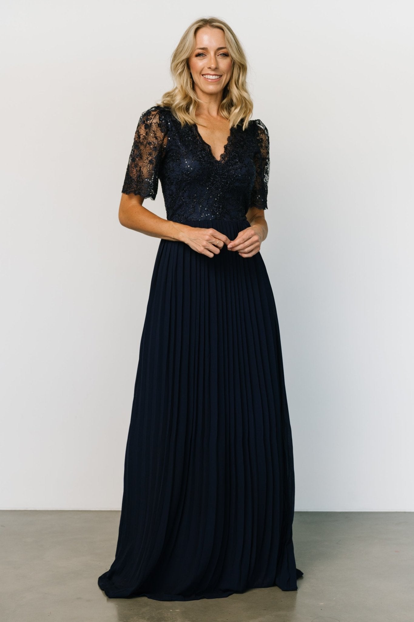 Josephine Pleated Maxi Dress | Navy - Baltic Born