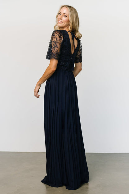 Josephine Pleated Maxi Dress | Navy - Baltic Born