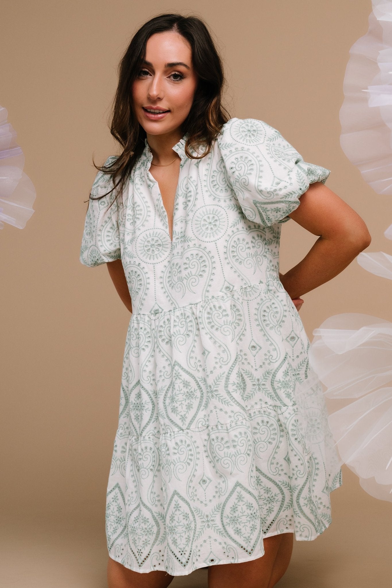 Josie Eyelet Babydoll Dress | White + Sage - Baltic Born