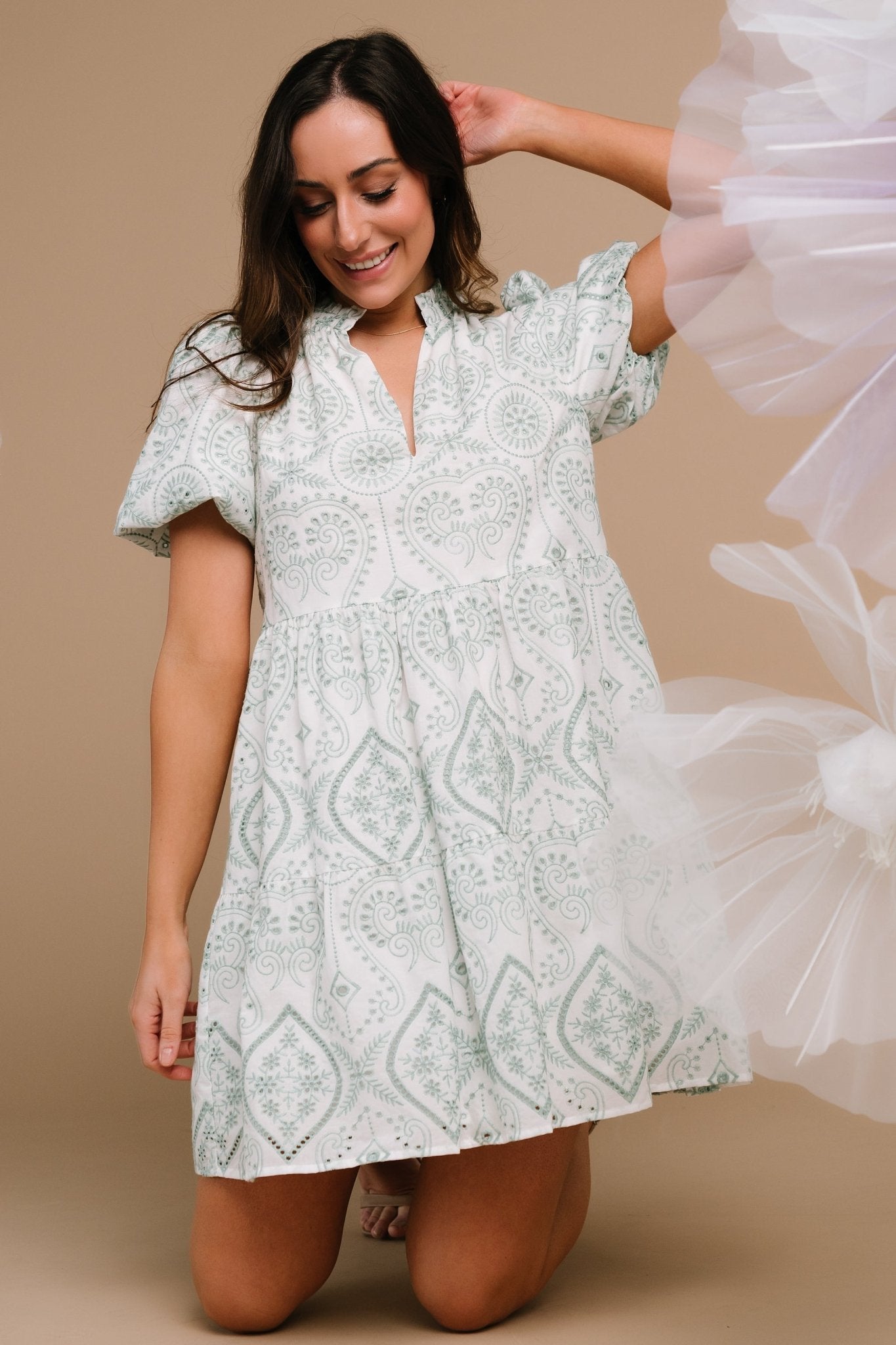 Josie Eyelet Babydoll Dress | White + Sage - Baltic Born