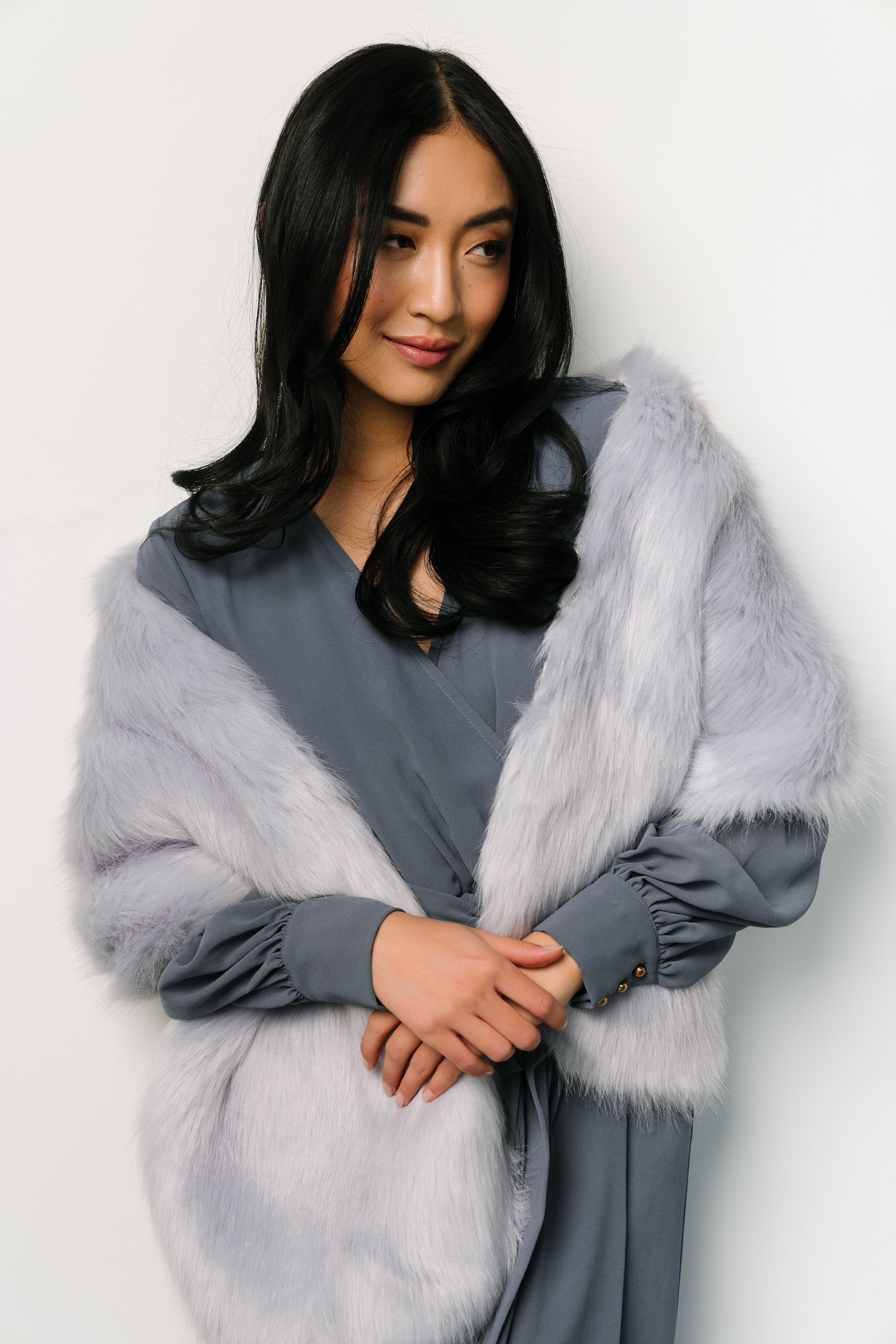 Jovie Faux Fur Shawl | Powder Blue - Baltic Born