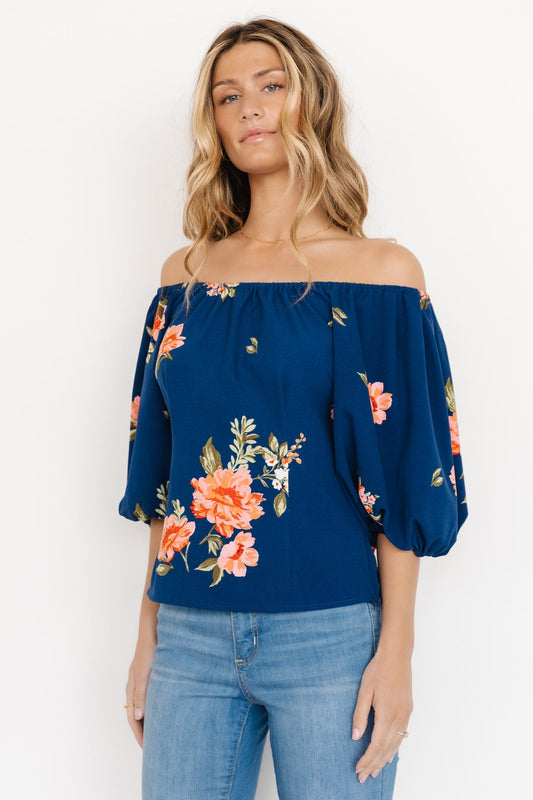 Julia Off Shoulder Top | Blue Multi - Baltic Born