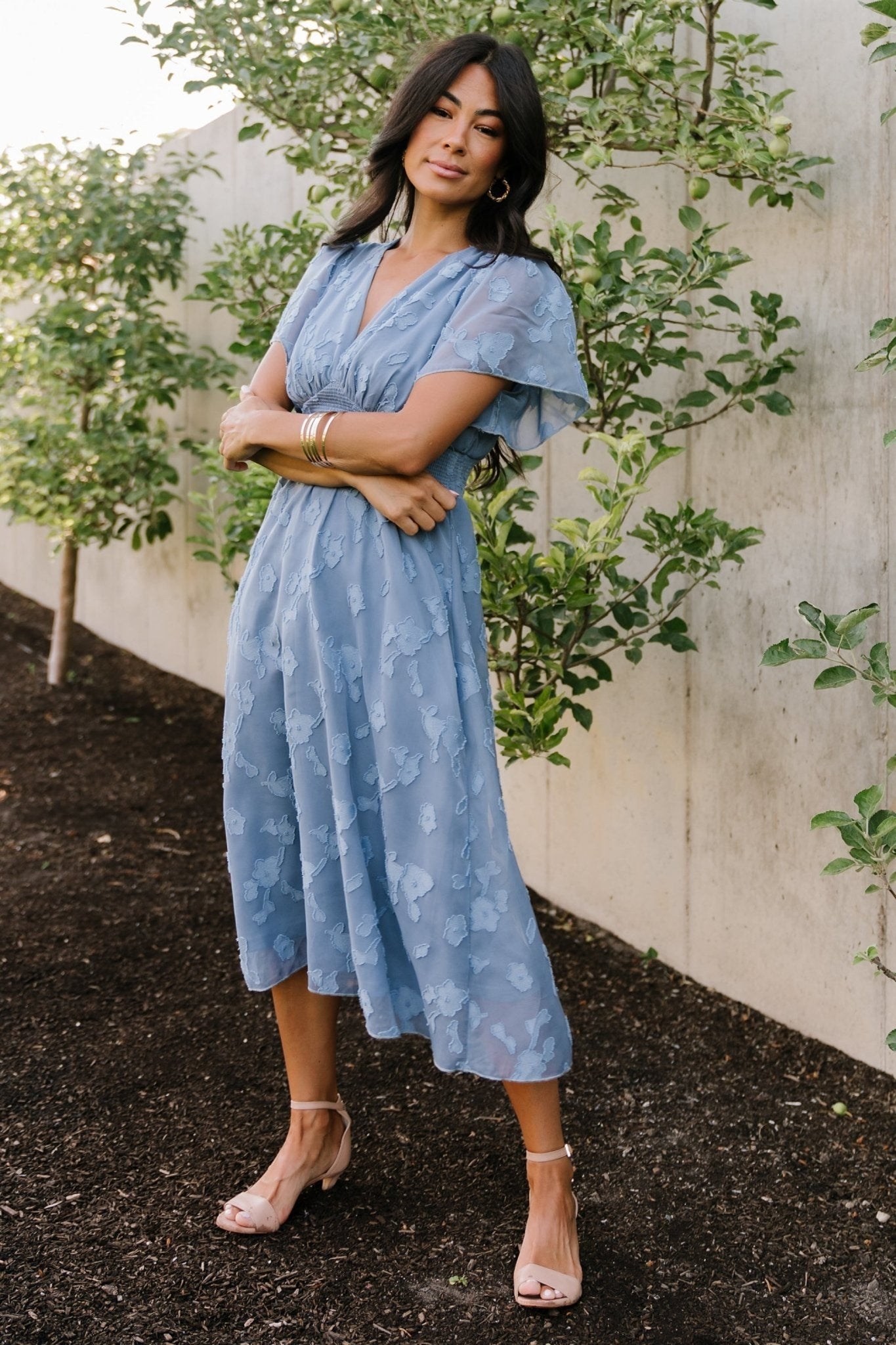 Baltic Born Womens June Smocked Midi Dress | Blue