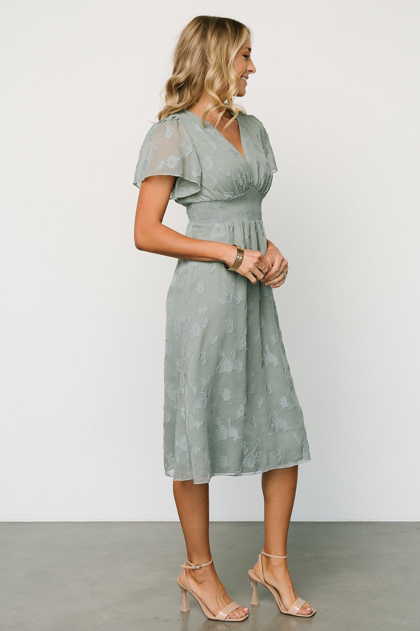 June Smocked Midi Dress | Eucalyptus - Baltic Born