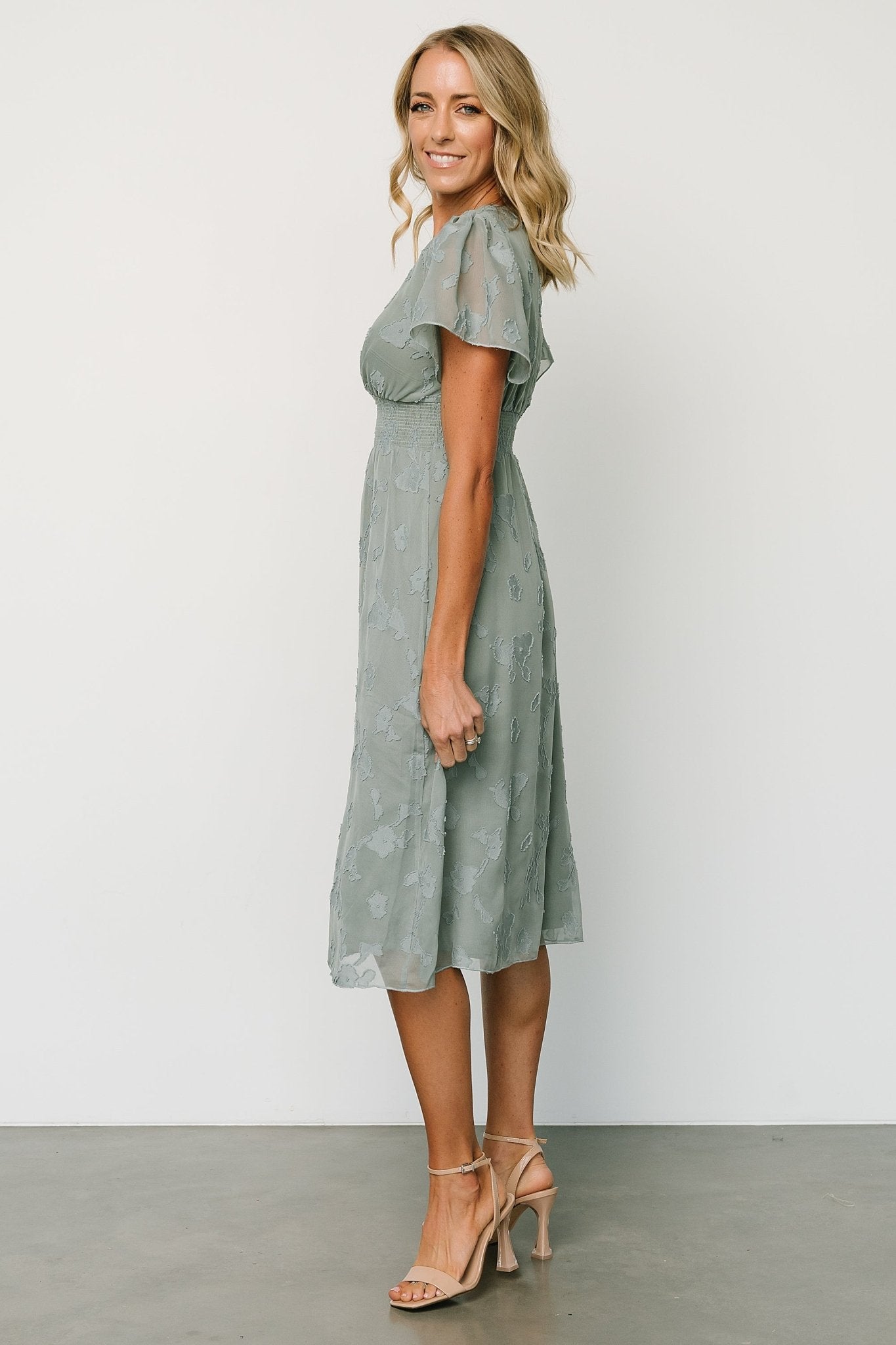 June Smocked Midi Dress | Eucalyptus - Baltic Born