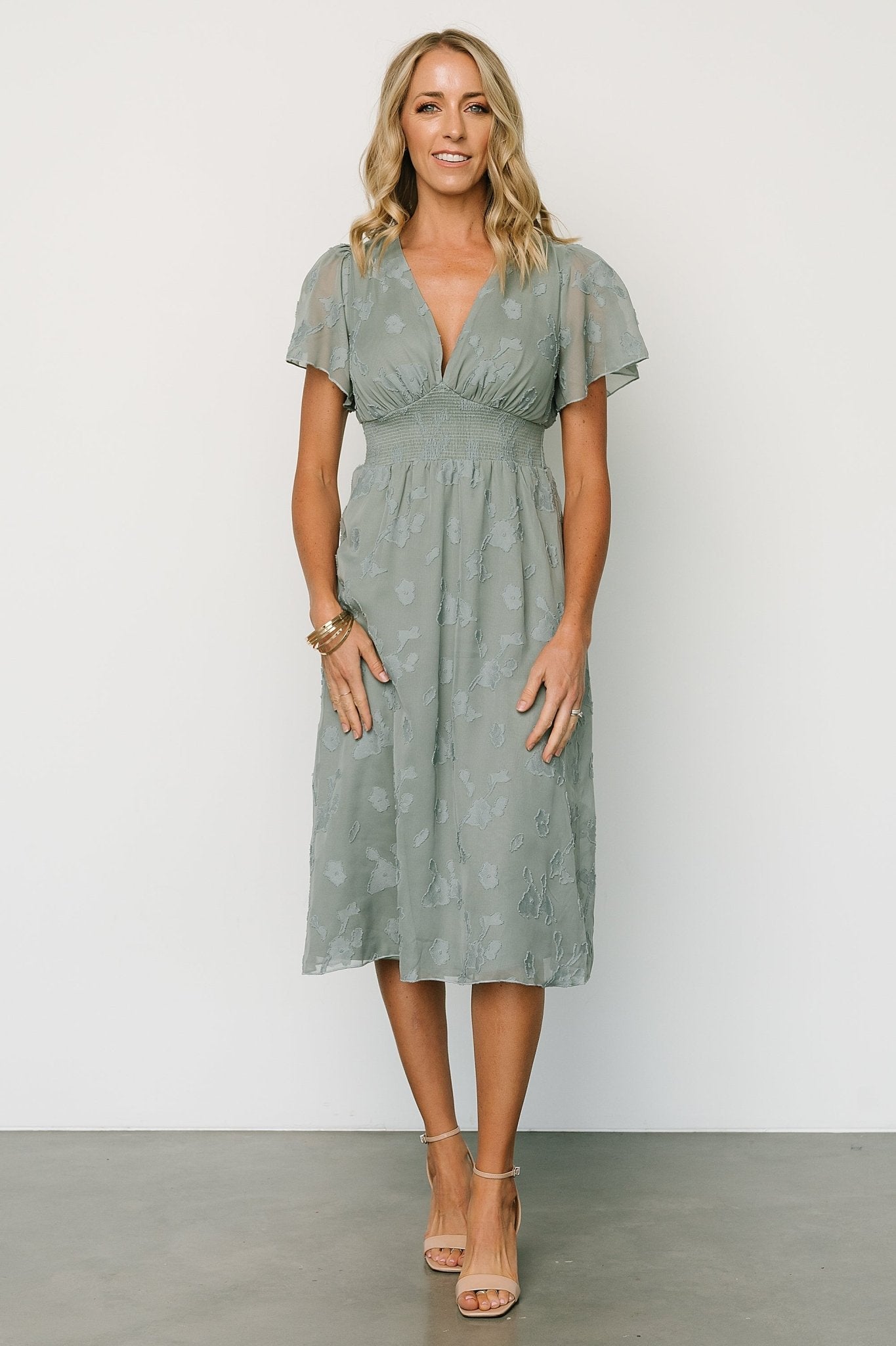 June Smocked Midi Dress | Eucalyptus - Baltic Born