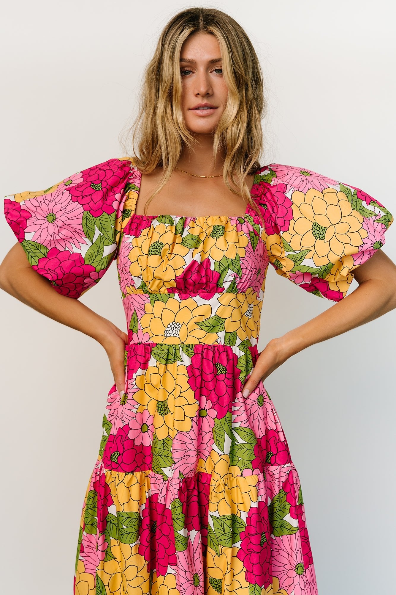 Kalena Midi Dress | Fuchsia + Yellow Floral | Baltic Born