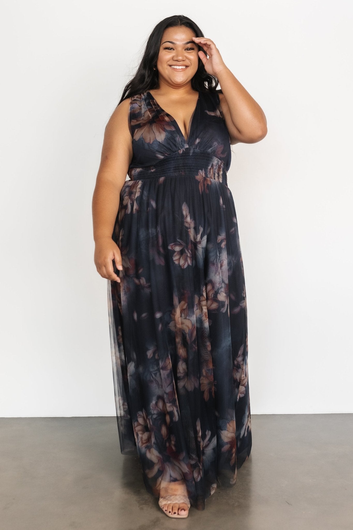 Kamila Tulle Maxi Dress | Dark Blue Floral - Baltic Born