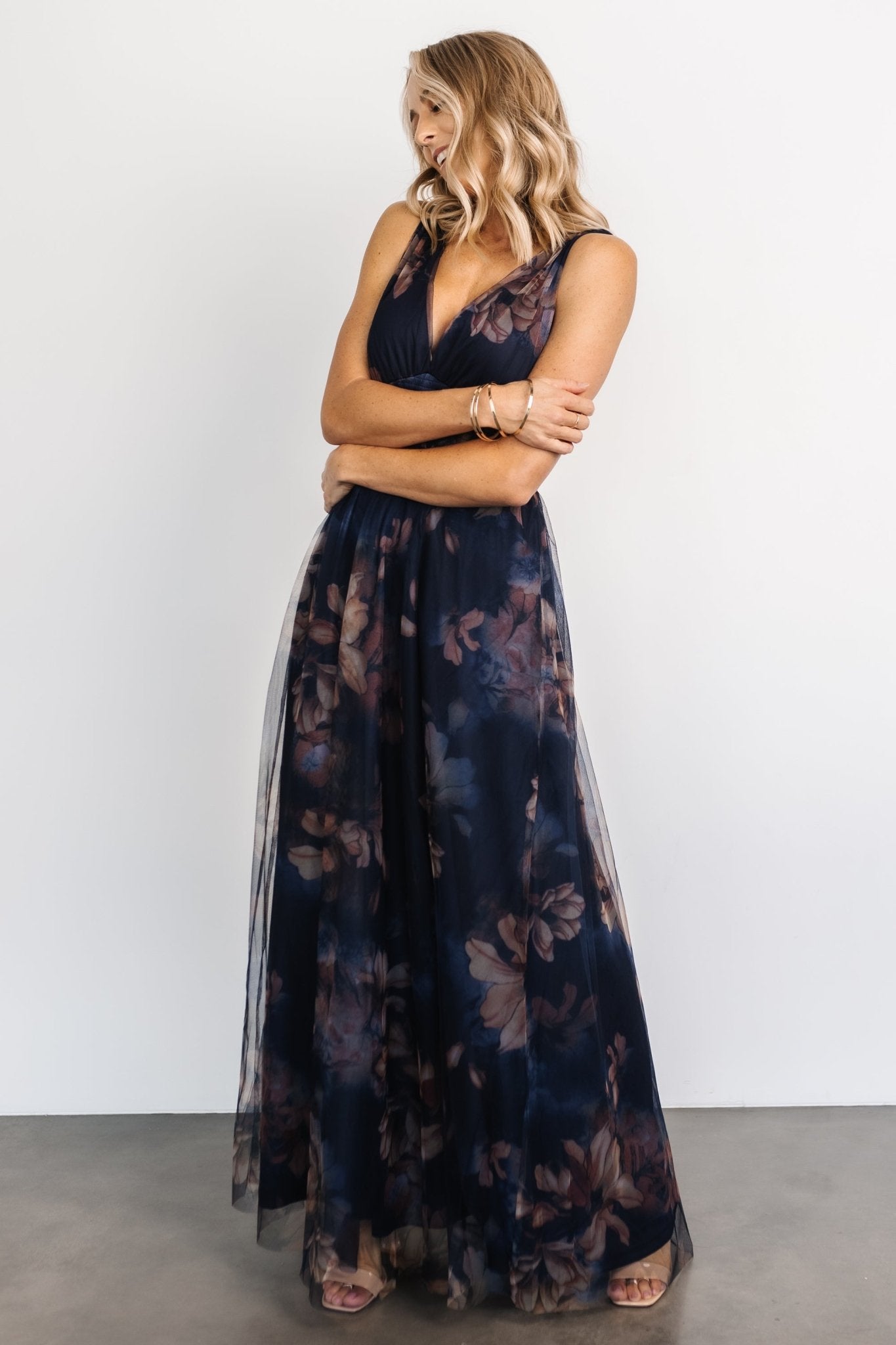 Kamila Tulle Maxi Dress | Dark Blue Floral - Baltic Born