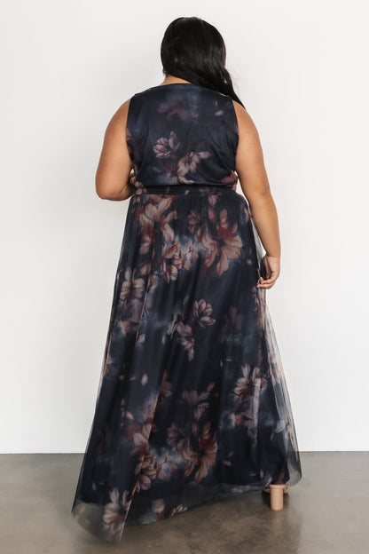 Kamila Tulle Maxi Dress | Dark Blue Floral - Baltic Born