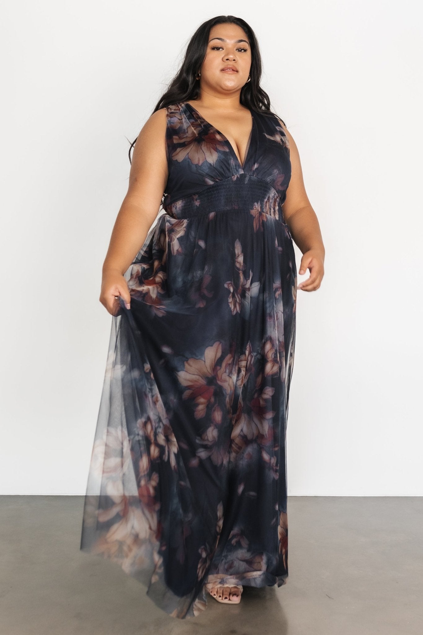 Kamila Tulle Maxi Dress | Dark Blue Floral - Baltic Born