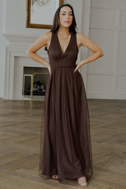 Kamila Tulle Maxi Dress | Espresso - Baltic Born