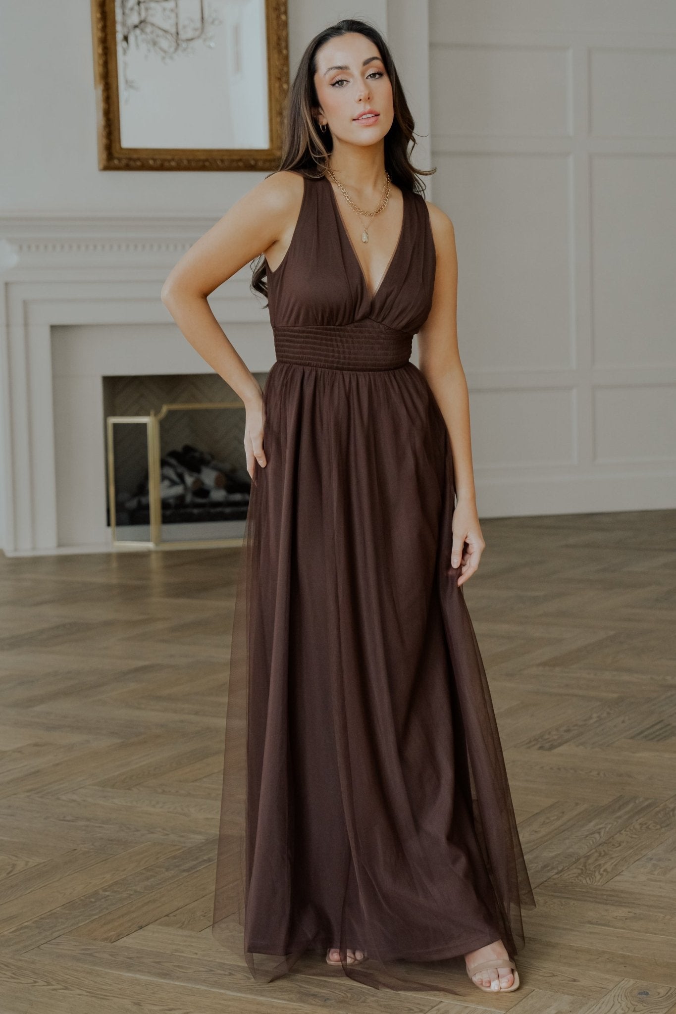 Kamila Tulle Maxi Dress | Espresso - Baltic Born