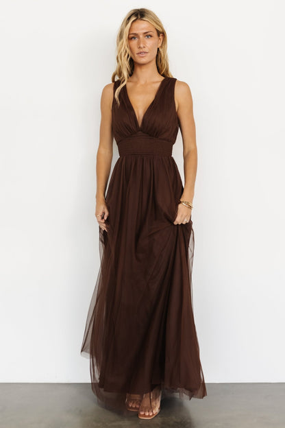 Kamila Tulle Maxi Dress | Espresso - Baltic Born