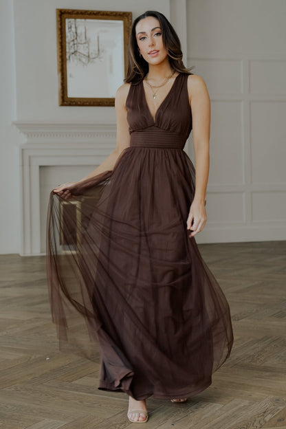 Kamila Tulle Maxi Dress | Espresso - Baltic Born