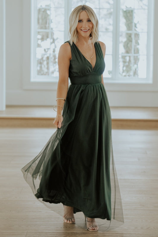 Kamila Tulle Maxi Dress | Juniper Green - Baltic Born