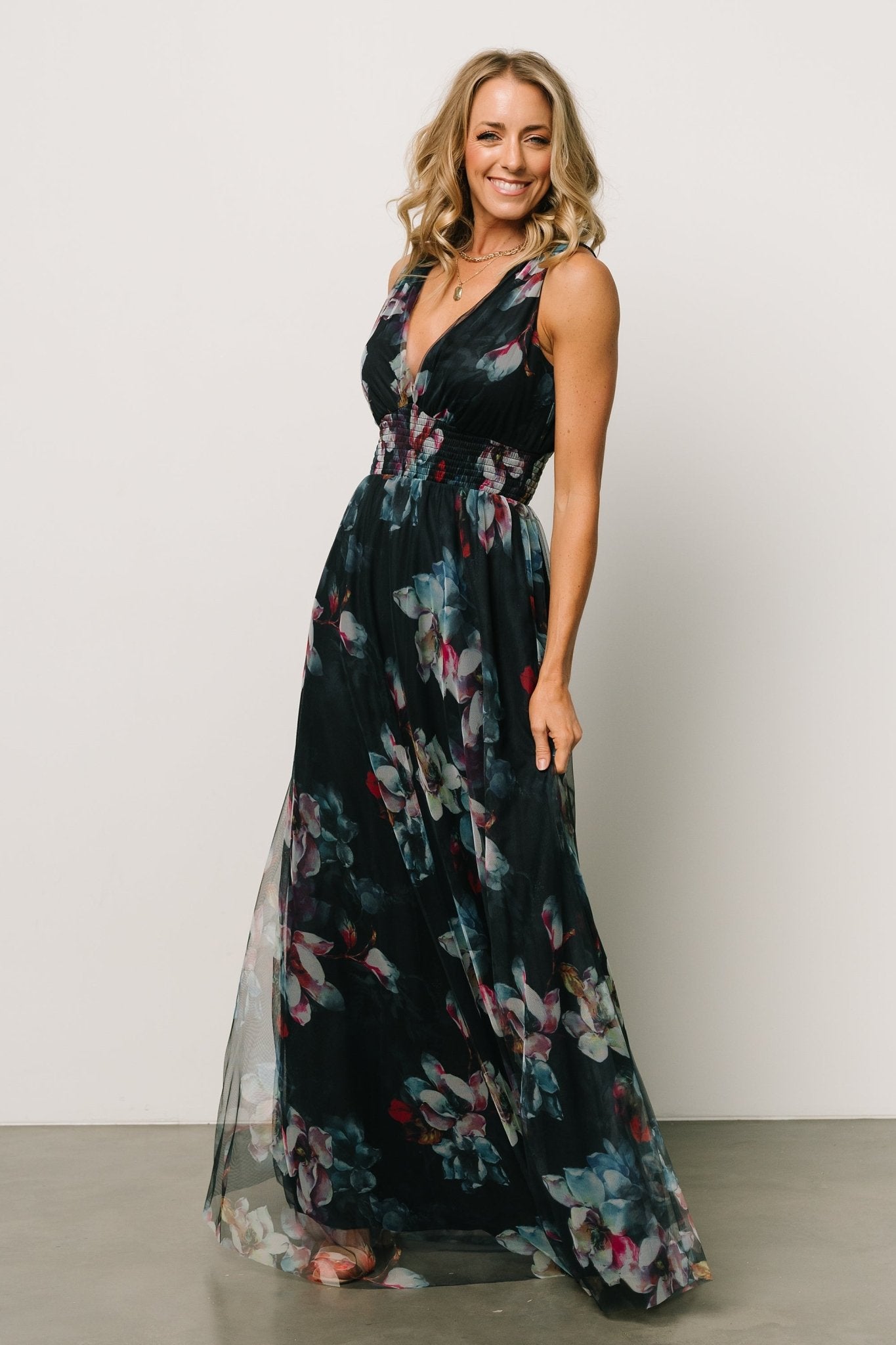 Baltic Born Womens Kamila Tulle Maxi Dress | Navy Abstract Floral | Size: XS Baltic Born Womens Kamila Tulle Maxi Dress | Navy Abstract Floral | Size: XS