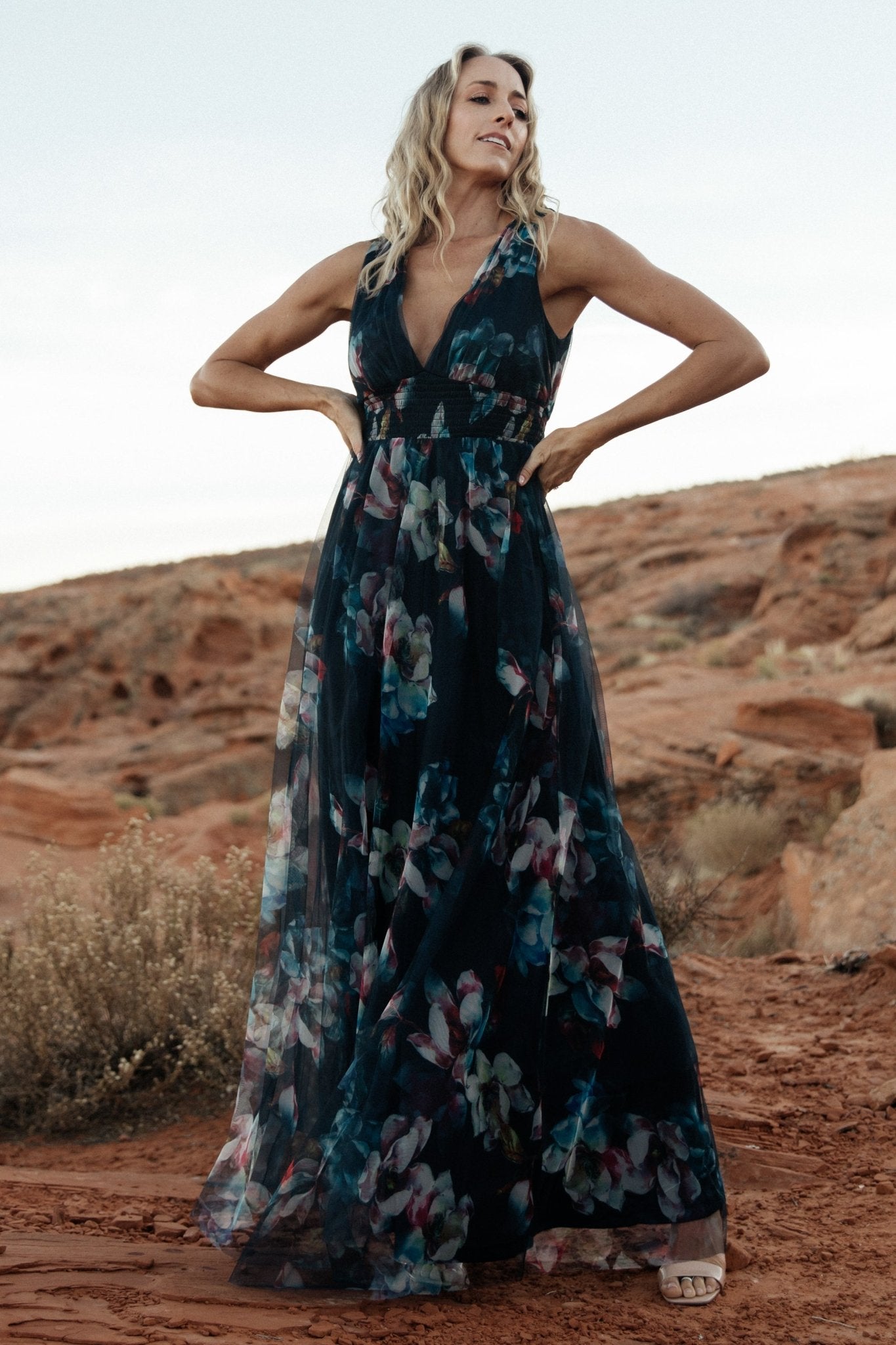 Kamila Tulle Maxi Dress | Navy Abstract Floral - Baltic Born