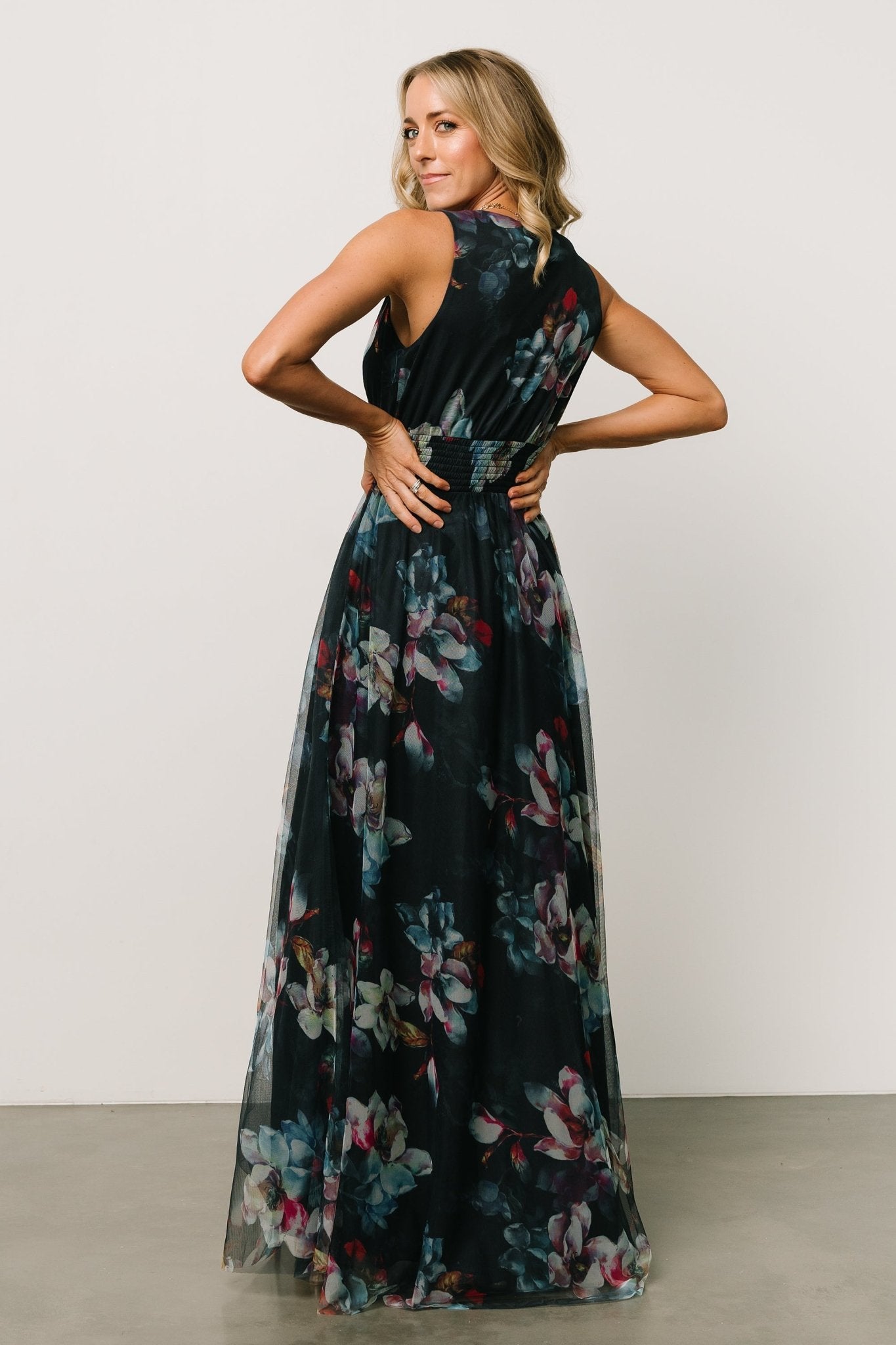 Kamila Tulle Maxi Dress | Navy Abstract Floral - Baltic Born