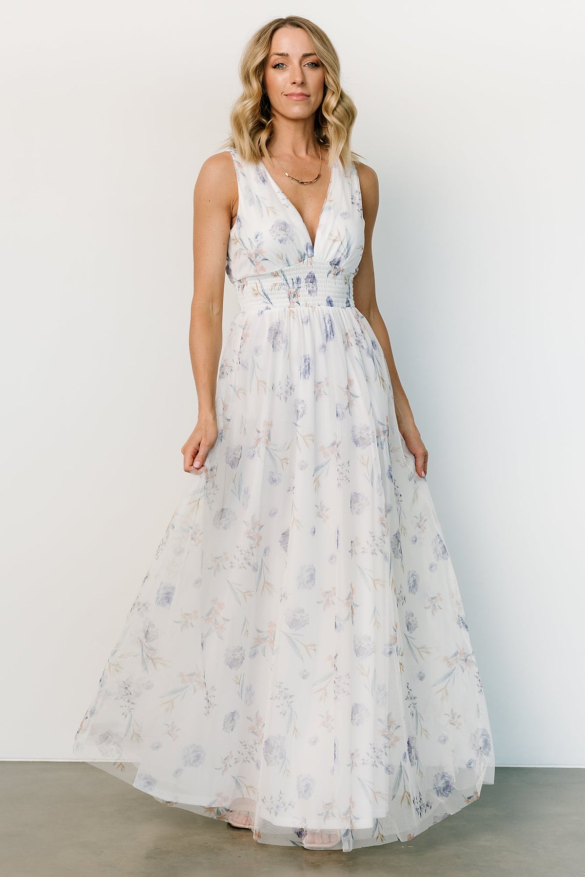Flocked floral tulle maxi dress