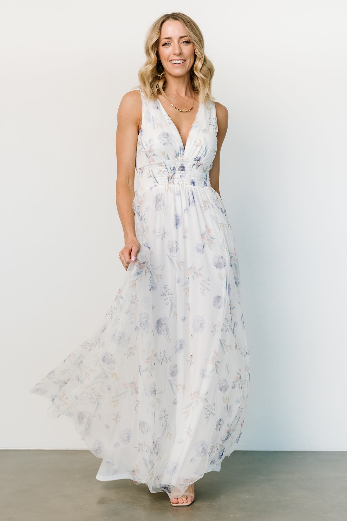 Kamila Tulle Maxi Dress | White Floral - Baltic Born