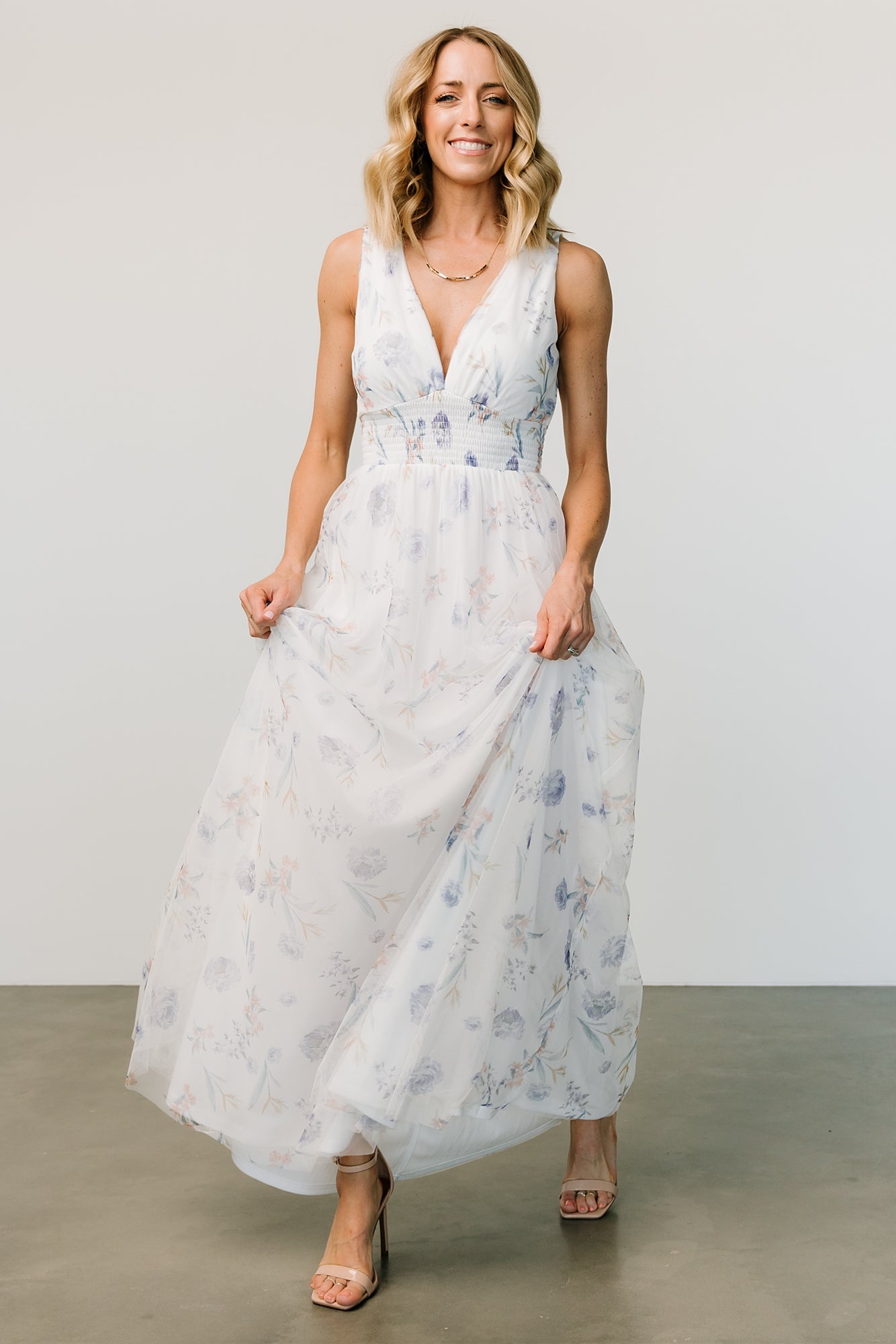 Kamila Tulle Maxi Dress | White Floral - Baltic Born