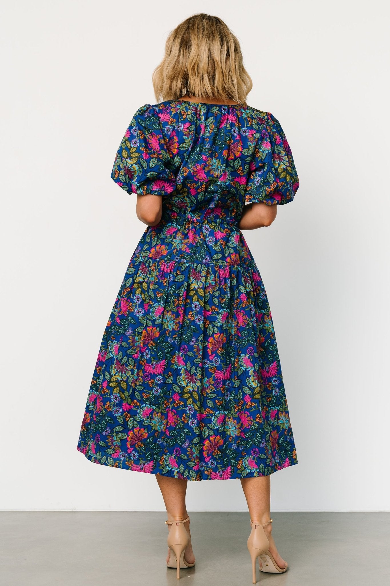 Karol Puff Sleeve Midi Dress | Blue Multi - Baltic Born