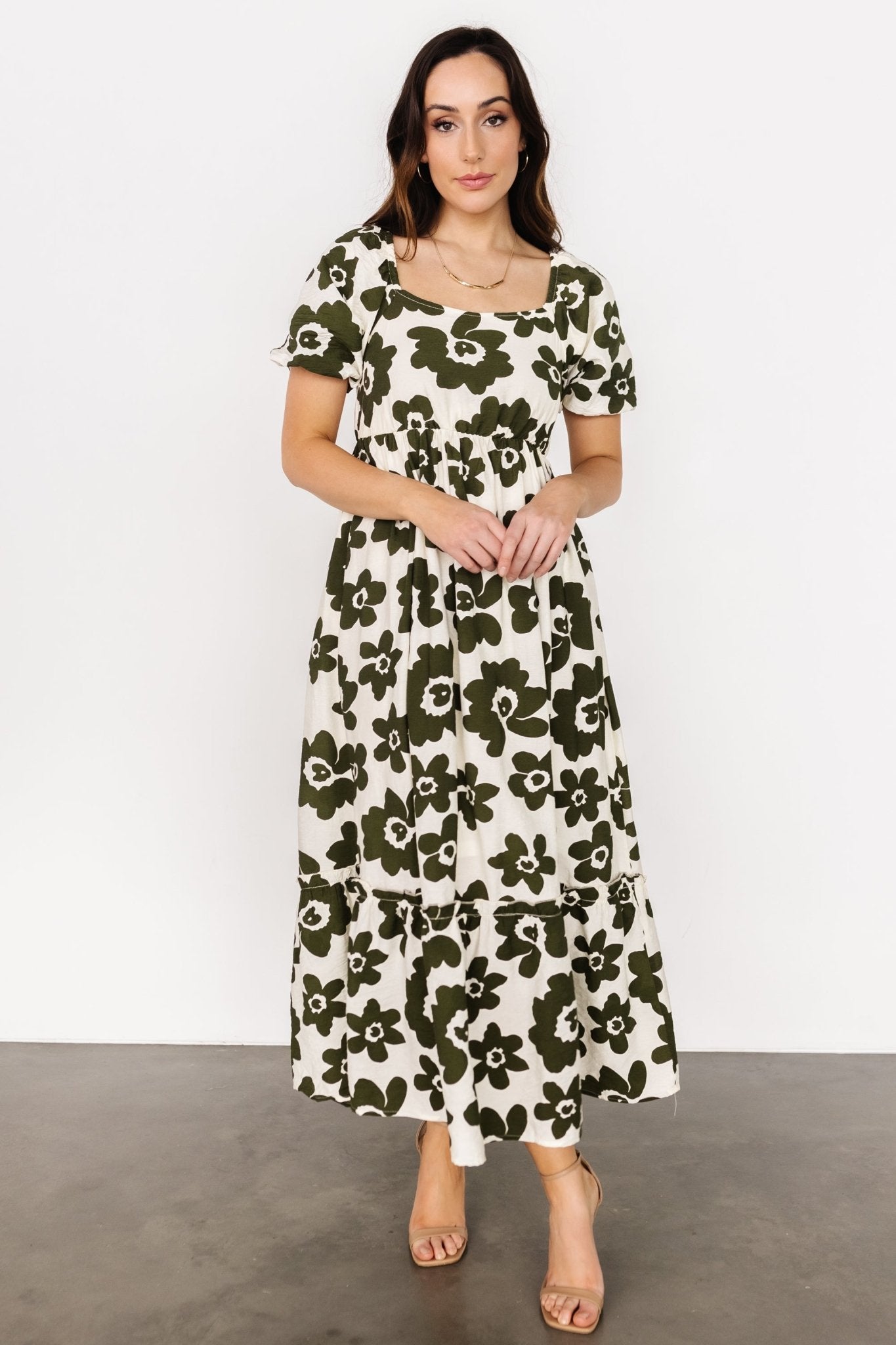 Kasey Maxi Dress | Olive + Ivory Print - Baltic Born