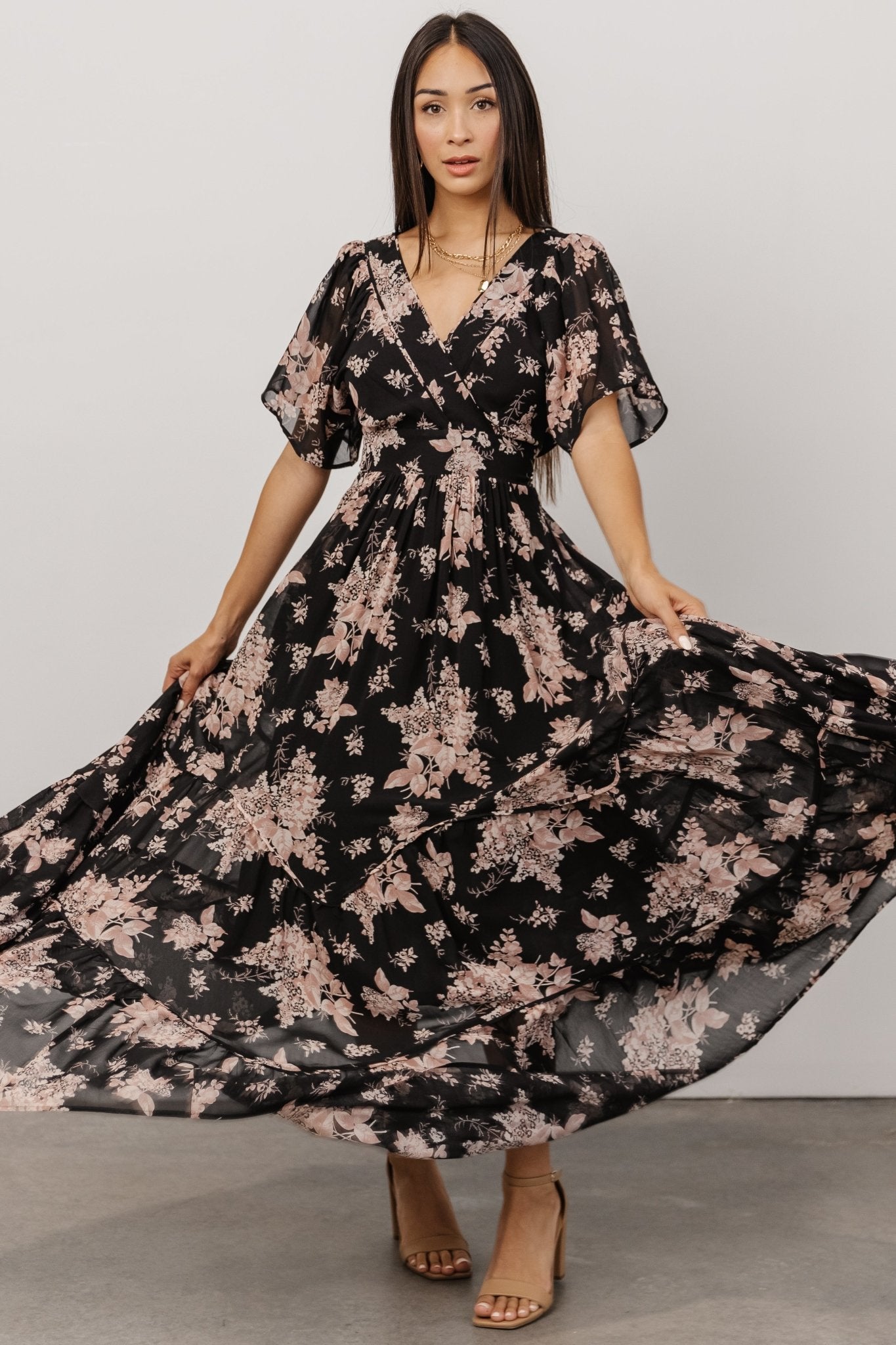 Katherine Maxi Dress | Black + Blush Floral - Baltic Born