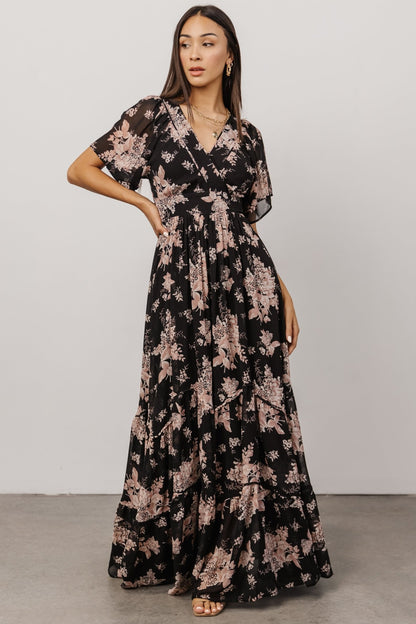 Katherine Maxi Dress | Black + Blush Floral - Baltic Born