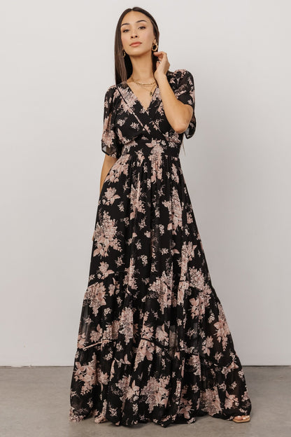 Katherine Maxi Dress | Black + Blush Floral - Baltic Born